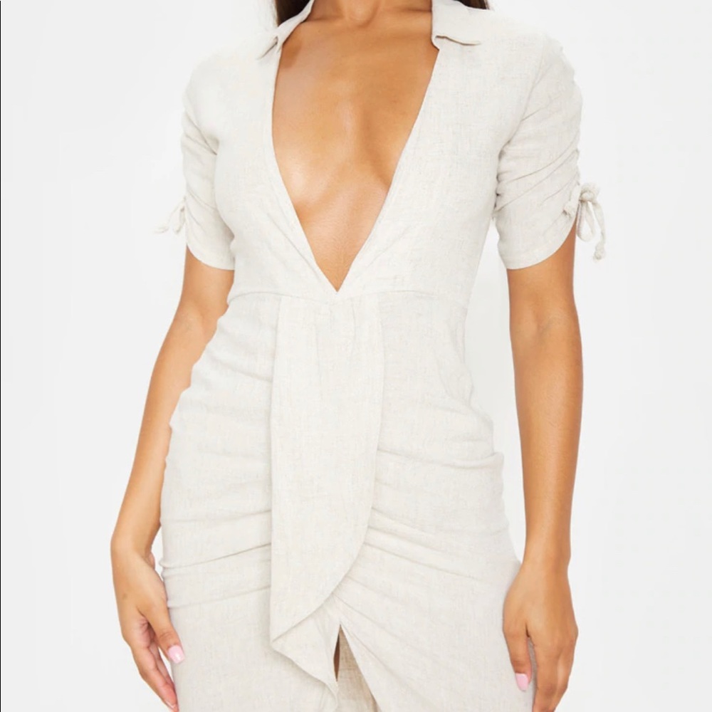 Plunge neckline tweed dress